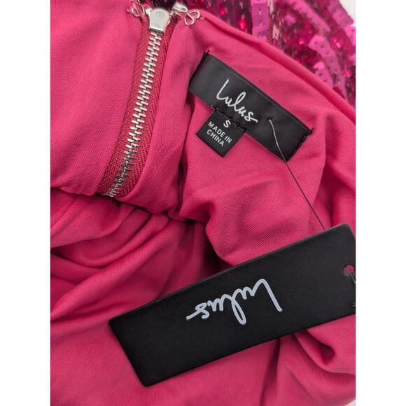 Lulus Glowing Sensation Magenta Sequin Mini Bodycon Open Back Dress Size Small - Picture 11 of 11